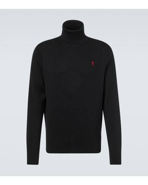 Ami Paris Jersey De Cuello Alto Ami De Cour De Lana - Negro
