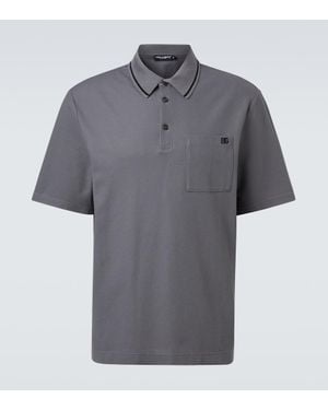 Dolce & Gabbana Dg Embroidered Cotton Pique Polo Shirt - Gray