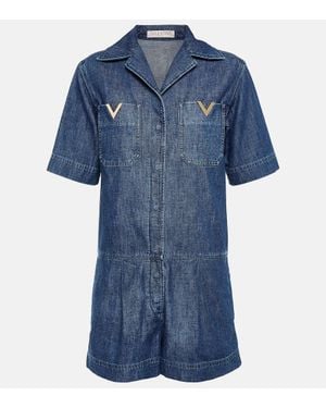 Valentino Embellished Denim Playsuit - Blue