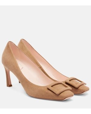 Roger Vivier Trompette 70 Suede Court Shoes - Natural