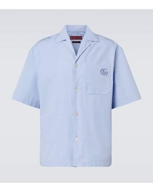 Gucci Double G Cotton Poplin Bowling Shirt - Blue