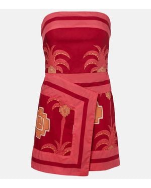 Johanna Ortiz Vestido Corto Raiz De Algodon Estampado - Rojo