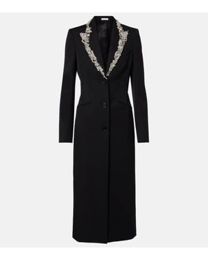 McQueen Embellished Wool Grain De Poudre Coat - Black