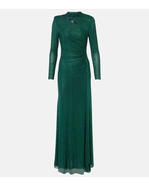 Self-Portrait Embellished Gathered Gown - Green