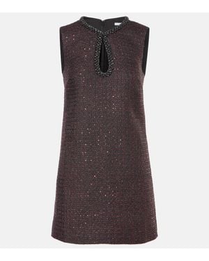 Self-Portrait Sequined Tweed Minidress - Brown