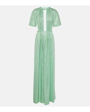Area Cutout Crystal-Embellished Jersey Gown - Green