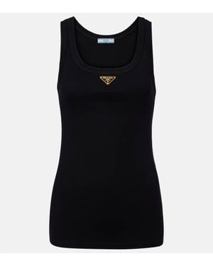 Prada Ribbed-Knit Cotton Jersey Tank Top - Black