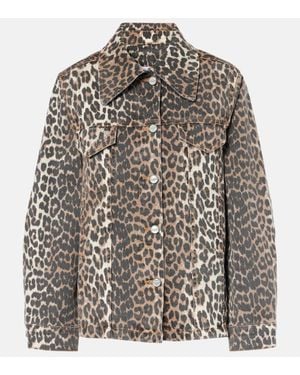 Ganni Giacca Di Jeans Con Stampa Leopardata - Marrone