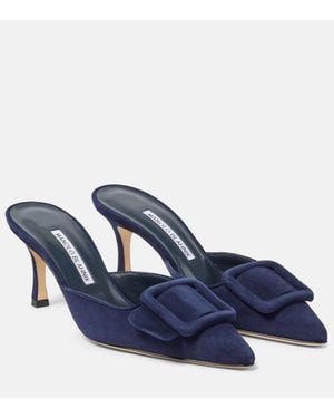 Manolo Blahnik Mules Maysale 70 Aus Veloursleder - Blau