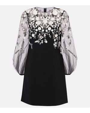 Carolina Herrera Embroidered Puff-sleeve Minidress - Black