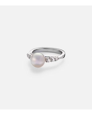 Mikimoto Ring Aus 18Kt Weissgold Mit Diamanten Und Akoyaperle - Weiß