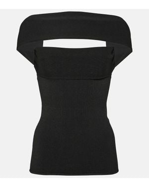 TOTEME Cutout Ribbed-Knit Top - Black
