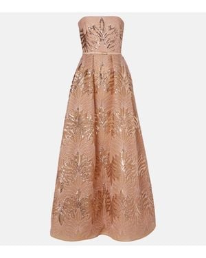 Elie Saab Sequined Strapless Gown - Brown