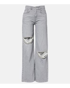 Area Distressed Embellished Wide-Leg Jeans - Gray