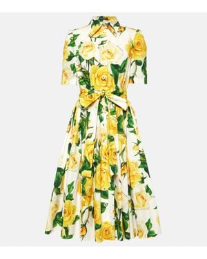 Dolce & Gabbana Cotton Shirt Dress With Rose - Yellow