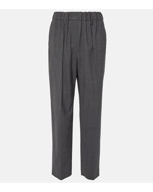 Brunello Cucinelli Pantalon Droit En Laine Melangee - Gris