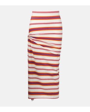 Rabanne Gathered Striped Cotton-Blend Maxi Skirt