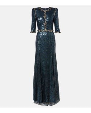 Jenny Packham Pretty Thing Embellished Sequined Gown - Blue