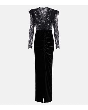 Alessandra Rich Lace And Velvet Gown - Black