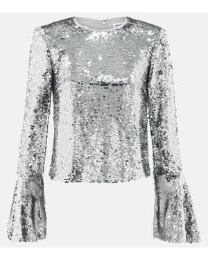 Self-Portrait Sequined Top - Grey