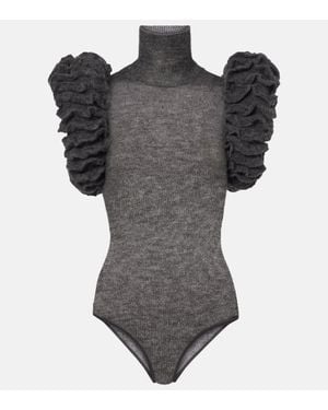 Alaïa Ruffled Mohair And Wool-Blend Bodysuit - Gray