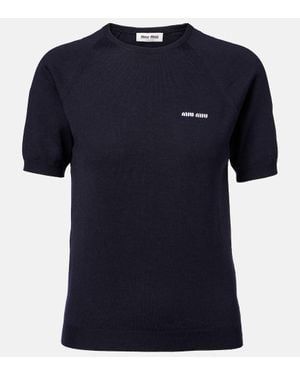 Miu Miu Top Acanalado De Lana Virgen - Azul