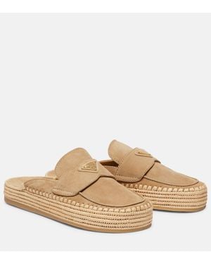 Prada Espadrille-Slippers Aus Veloursleder - Natur