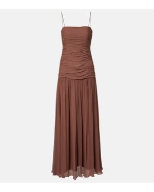 STAUD Dalton Gathered Ruched Maxi Dress - Brown