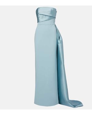 Solace London Kinsley Draped Strapless Gown - Blue