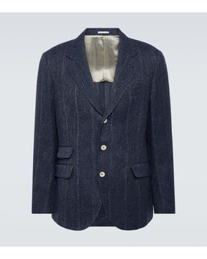 Brunello Cucinelli Blazer Aus Leinen, Seide Und Wolle - Blau