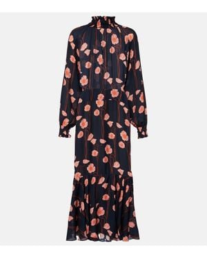 Johanna Ortiz Floral Silk Georgette Midi Dress - Blue