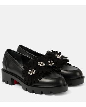 Christian Louboutin Flora Moc Embellished Leather Loafers - Black