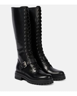 Gianvito Rossi Lace-Up Leather Knee-High Boots - Black