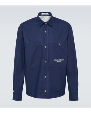 Stone Island Marina Striped Cotton Overshirt - Blue