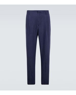 Sunspel Linen Straight Trousers - Blue