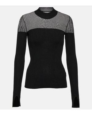 Wolford Contoured Ribs Mesh-Trimmed Virgin Wool Top - Black