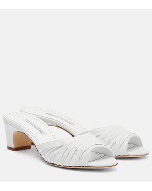 Manolo Blahnik Pantoletten Piruabar 50 Aus Leder - Weiß