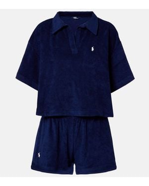 ショートパンツ Ralph Lauren Pleated cotton chambray shorts (211959939 001) Polo Ralph Lauren Pleated Cotton Chambray Shorts In Blue