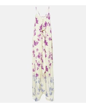 Jil Sander Ruffled Floral Maxi Dress - White