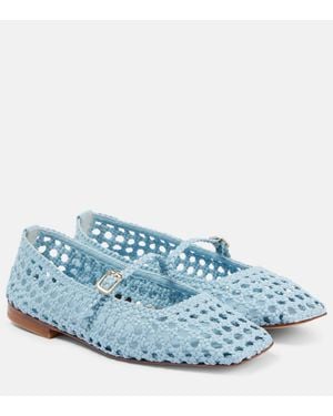 Souliers Martinez Paris Woven Leather Ballet Flats - Blue