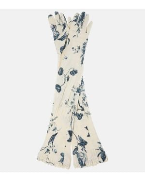 Erdem Guanti A Punto Smock Con Stampa - Bianco