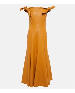 Gabriela Hearst Eda Off-Shoulder Leather Midi Dress - Multicolour