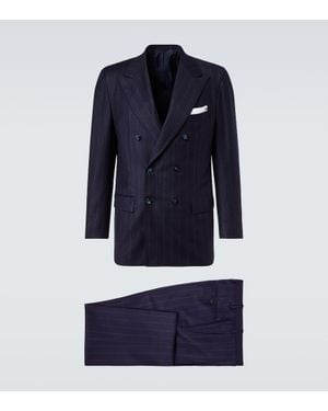 Kiton Chalk Stripe Wool And Cashmere Suit - Blue