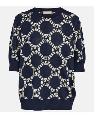 Gucci Top Gg Aus Jacquard-Strick - Blau