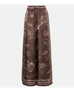 ALÉMAIS Sammy Silk Wide-Leg Pants - Brown