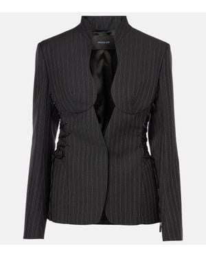 Mugler Pinstripe Wool-blend Blazer - Black