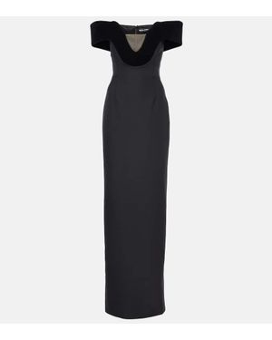 David Koma Off-shoulder Wool-blend Velvet Gown - Black