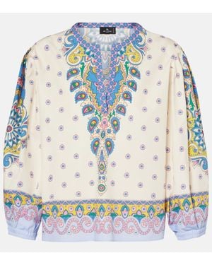 Etro Floral Printed Cotton Blouse With Balloon Sleeves - Natural
