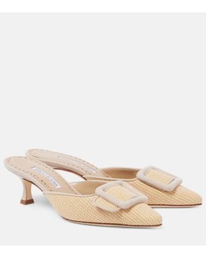 Manolo Blahnik Maysale 50 Raffia Mules - Natural