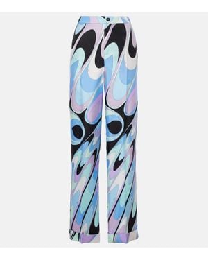 PUCCI Printed Silk Twill Wide-Leg Pants - Blue